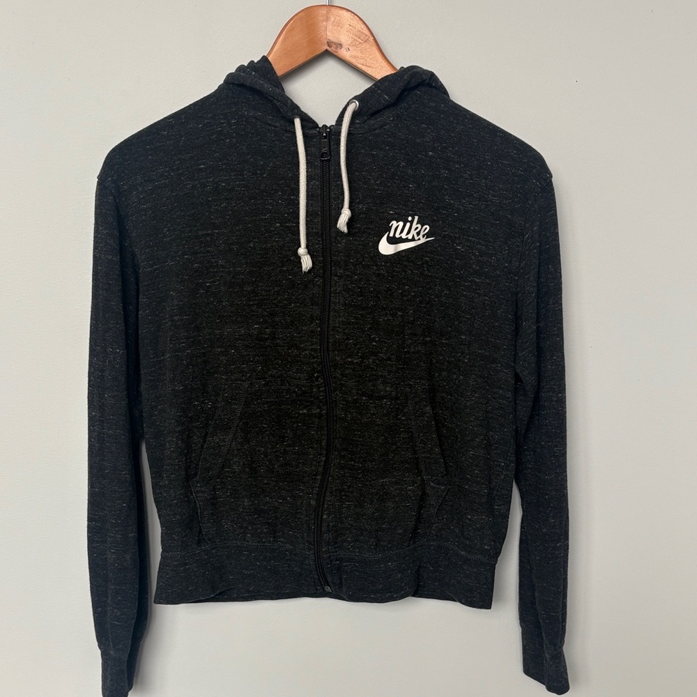 Nike Women’s Charcoal Zip-Up Hoodie with White Logo